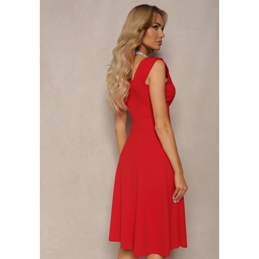Czerwona Kopertowa Sukienka Wieczorowa na Ramiączkach Puremia Renee M okazyjna cena Renee odzież