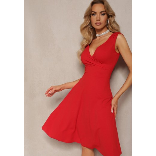 Czerwona Kopertowa Sukienka Wieczorowa na Ramiączkach Puremia Renee M okazja Renee odzież