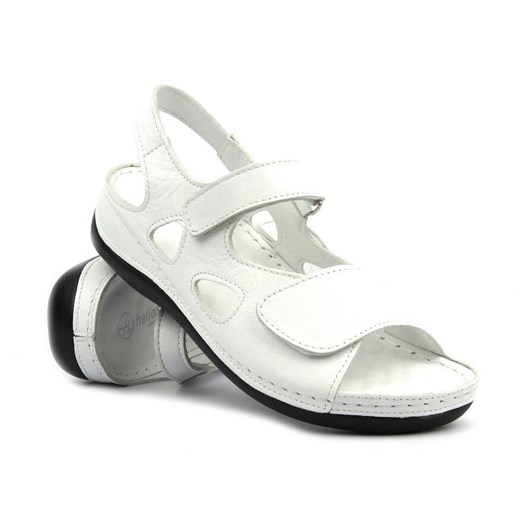 Skórzane sandały damskie na rzepy - Helios 1203, białe ze sklepu ulubioneobuwie w kategorii Sandały damskie - zdjęcie 172248259