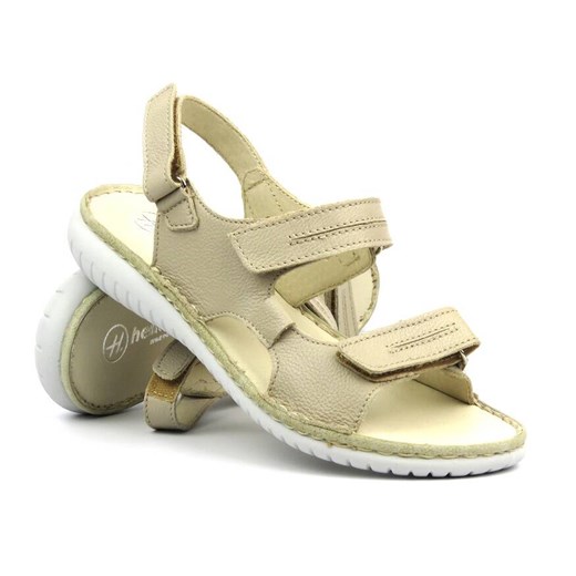 Skórzane sandały damskie na rzepy - Helios Komfort 794S, kremowe ze sklepu ulubioneobuwie w kategorii Sandały damskie - zdjęcie 172248269