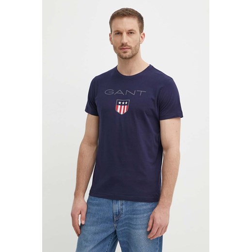 Gant t-shirt bawełniany kolor granatowy z nadrukiem ze sklepu ANSWEAR.com w kategorii T-shirty męskie - zdjęcie 172249278