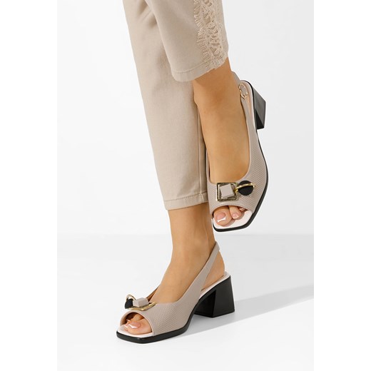 Khaki sandały na słupku Payge ze sklepu Zapatos w kategorii Sandały damskie - zdjęcie 172249457
