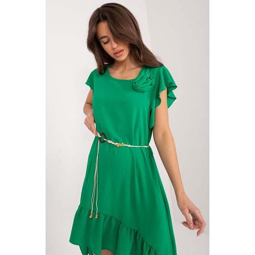 Asymetryczna sukienka z falbaną zielona DHJ-SK-8921.98, Kolor zielony, Rozmiar uniwersalny, ITALY MODA ze sklepu Primodo w kategorii Sukienki - zdjęcie 172251688