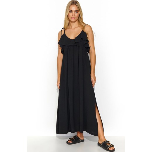 Długa sukienka na ramiączkach czarna M834, Kolor czarny, Rozmiar one size, Makadamia ze sklepu Primodo w kategorii Sukienki - zdjęcie 172251758