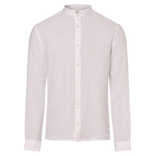 HUGO Męska koszula lniana - Elvory Mężczyźni Slim Fit len biały jednolity ze sklepu vangraaf w kategorii Koszule męskie - zdjęcie 172255909