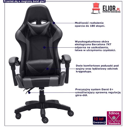 Szare krzesło gamingowe obrotowe - Vexim Elior One Size Edinos.pl