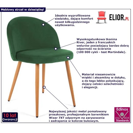 Welurowe krzesło do salonu zielone - Lako Elior One Size Edinos.pl