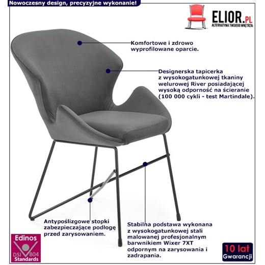 Nowoczesne szare krzesło tapicerowane - Empiro 2X Elior One Size Edinos.pl