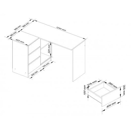 Biurko narożne do nauki biały + wenge - Heron 3X Elior One Size Edinos.pl