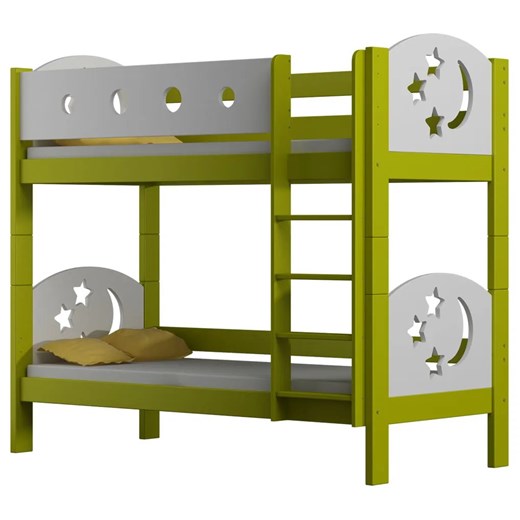 Zielone drewniane łóżko piętrowe z gwiazdkami - Mimi 3X 180x80 cm ze sklepu Edinos.pl w kategorii Łóżka dziecięce - zdjęcie 172257007