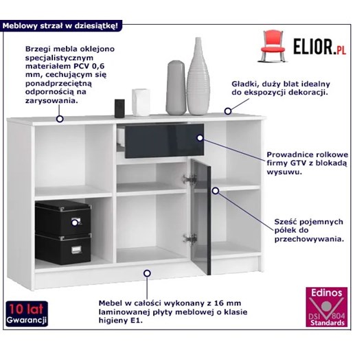 Komoda do salonu biała + grafit połysk - Fillo 4X Elior One Size Edinos.pl