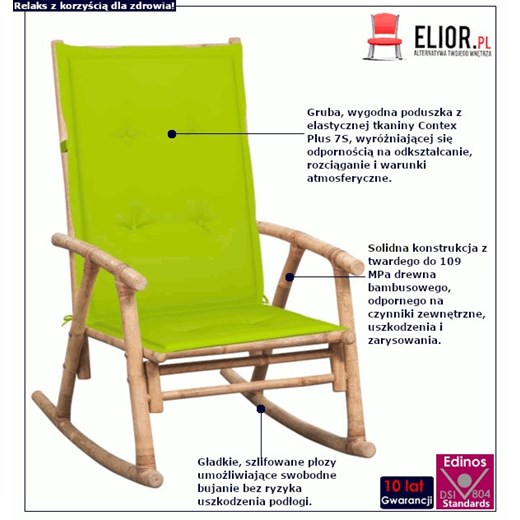 Bambusowy fotel bujany na taras jasna zieleń - Bamsa Elior One Size promocja Edinos.pl