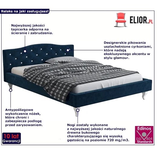Pikowane łóżko z cyrkoniami 200x200 - Krispi 40 kolorów Elior One Size Edinos.pl
