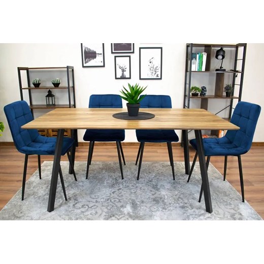 Niebieskie welurowe krzesło do stołu - Fabiola 4X Elior One Size Edinos.pl okazja