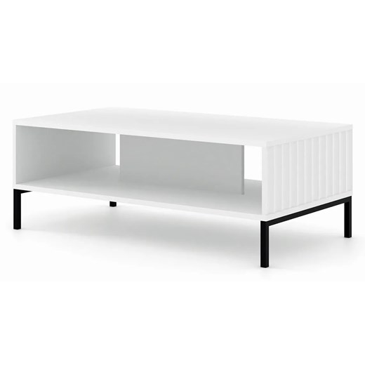 Biały lamelowy stolik kawowy z półką - Isadora 6X Elior One Size okazja Edinos.pl