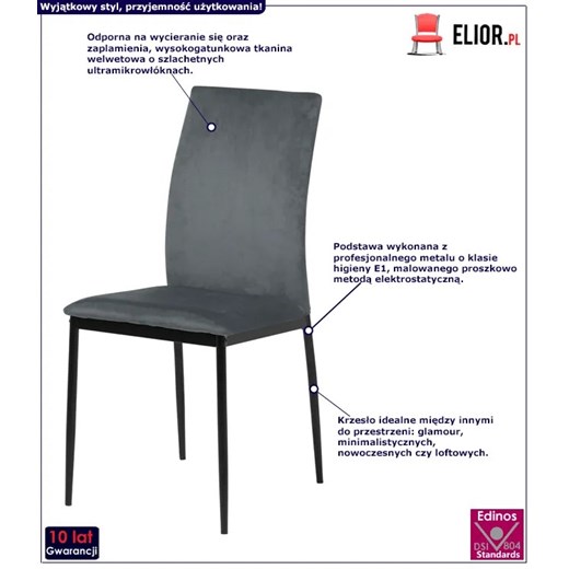 Welwetowe krzesło szare - Mervi 2X Elior One Size Edinos.pl