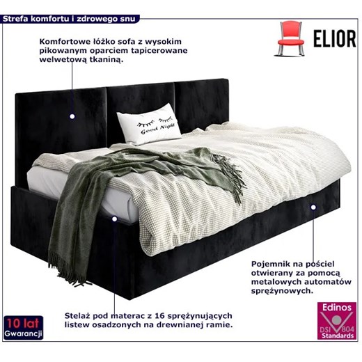 Czarne młodzieżowe łóżko sofa Sorento 4X - 3 rozmiary Elior One Size wyprzedaż Edinos.pl