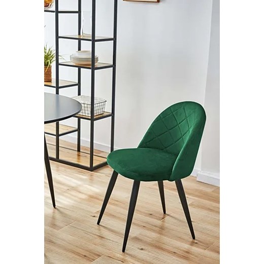 Welurowe krzesło z pikowanym oparciem butelkowa zieleń - Eferos 3X Elior One Size promocja Edinos.pl