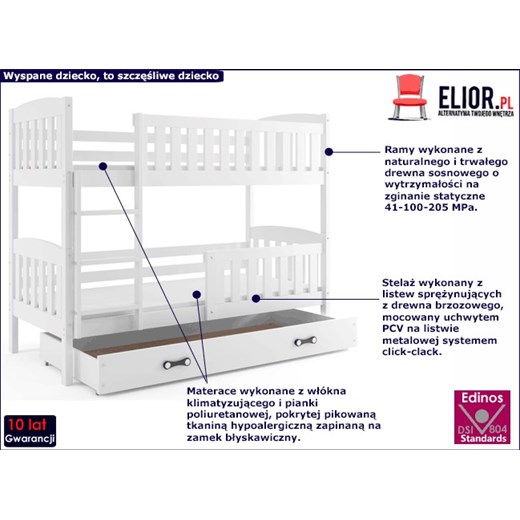Białe drewniane łóżko dla dziecka 80x190 - Elize 2X Elior One Size Edinos.pl