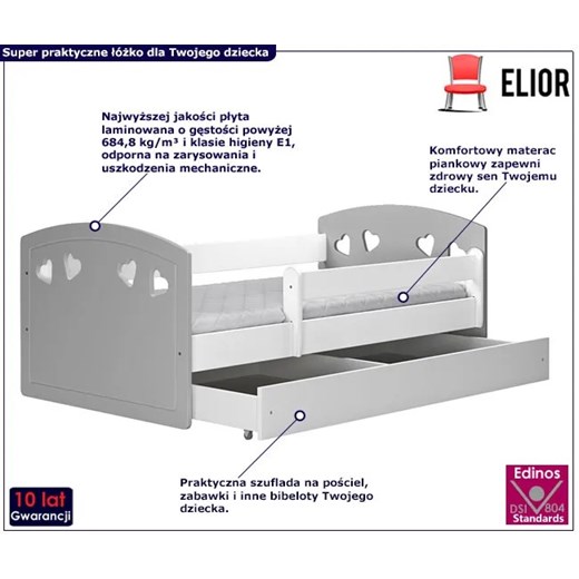 Łóżko dla dziecka z barierką Nolia 3X 80x180 - szare Elior One Size wyprzedaż Edinos.pl