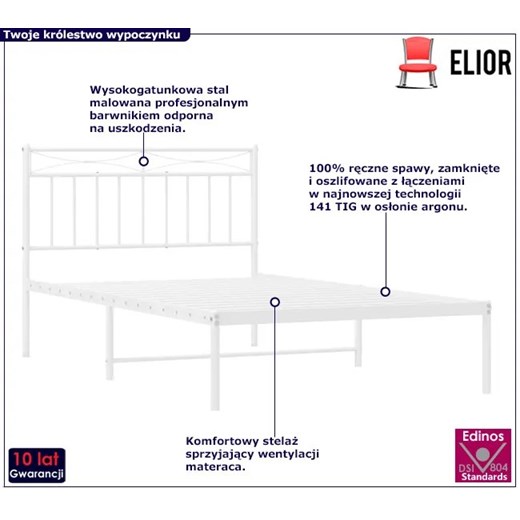 Białe metalowe łóżko pojedyncze 90x200 cm - Envilo Elior One Size Edinos.pl