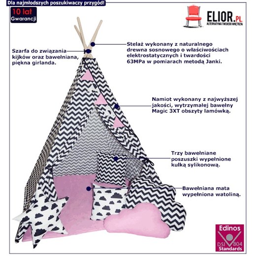 Dziecięcy namiot indiański z 3 poduszkami - Loster Elior One Size Edinos.pl