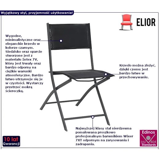 Czarne składane krzesła do ogrodu - Lindir Elior One Size Edinos.pl