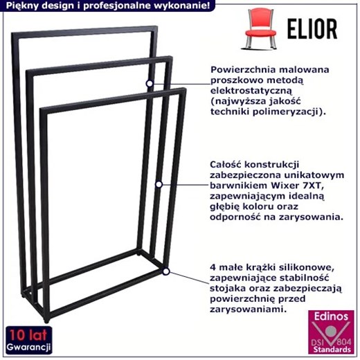 Czarny stojak na ręczniki w stylu industrialnym 75 cm - Kardik 5X Elior One Size Edinos.pl