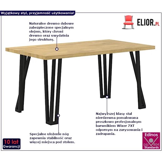 Dębowy stół ze stalowymi nogami - Ferrolo 3X Elior One Size Edinos.pl