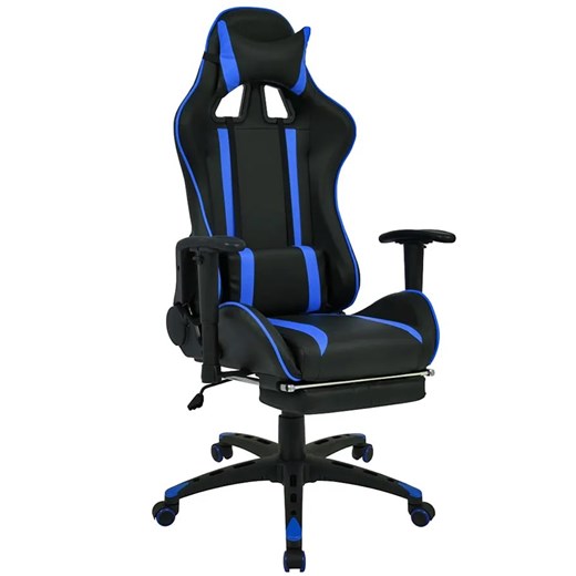 Czarno-niebieski gamingowy fotel z podnóżkiem - Coriso Elior One Size Edinos.pl
