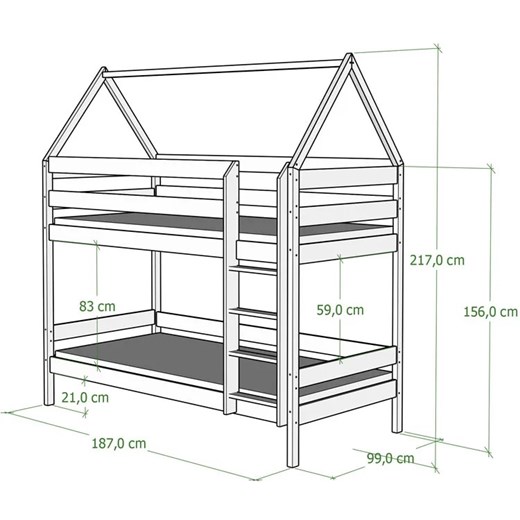 Szare piętrowe łóżko drewniane domek dla rodzeństwa z szufladami - Zuzu 4X Elior One Size Edinos.pl