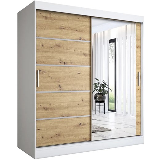 Szafa przesuwna 180 cm biel + dąb artisan - Lorenza 5X Elior One Size Edinos.pl
