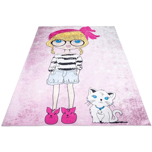 Różowy dywan z dziewczynką i kotem - Feso 3X Profeos One Size Edinos.pl