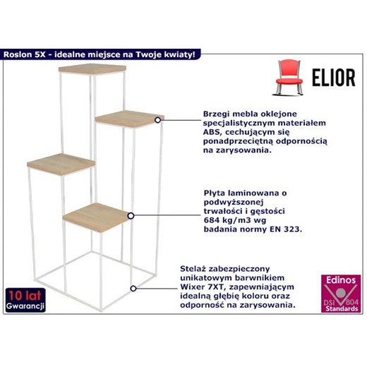 Stojak na kwiaty w stylu skandynawskim biały + dąb sonoma - Roslon 5X Elior One Size Edinos.pl