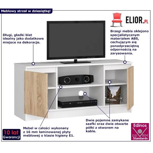 Skandynawska szafka RTV biała + dąb sonoma - Darius 3X 120 cm Elior One Size Edinos.pl