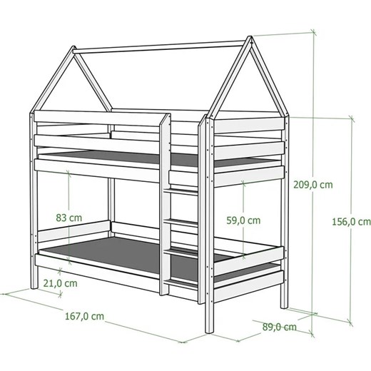 Drewniane łóżko piętrowe domek 2-osobowe, olcha - Zuzu 3X 160x80 cm Elior One Size Edinos.pl