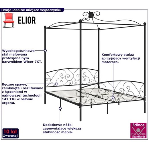 Czarne metalowe łóżko z baldachimem 120x200 cm - Orfes Elior One Size Edinos.pl
