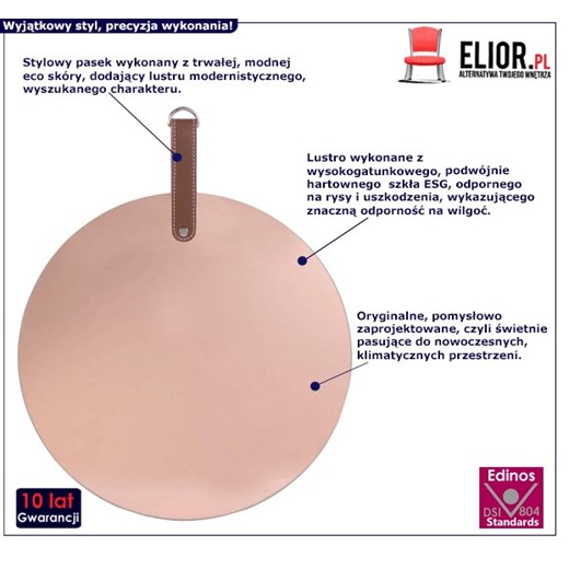 Różowe lustro Moku - okrągłe Elior One Size Edinos.pl