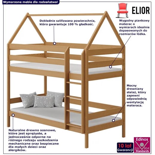 Piętrowe łóżko dziecięce domek plus materace, olcha - Zuzu 3X 200x90 cm Elior One Size Edinos.pl
