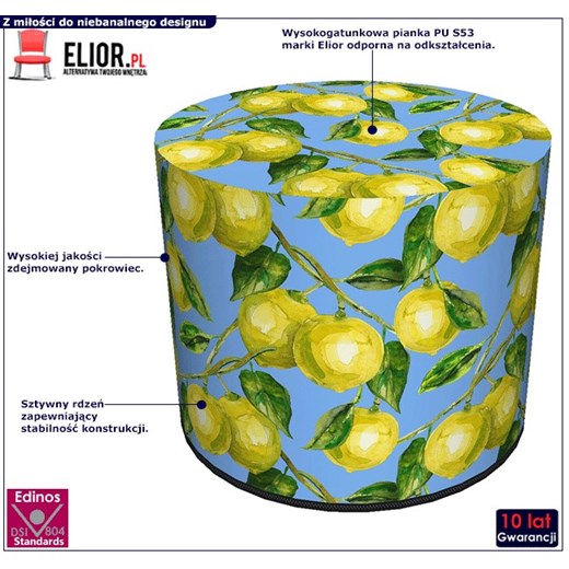 Niebiesko-żółta okrągła pufa dekoracyjna młodzieżowa - Atola Elior One Size Edinos.pl