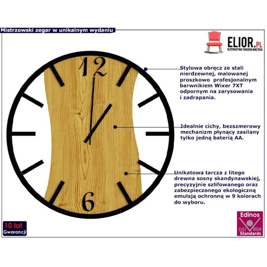 Nowoczesny sosnowy zegar ścienny - Solaris Elior One Size Edinos.pl