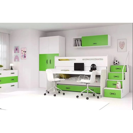 Biało-zielone 3-poziomowe łóżko z biurkiem - Ilos Elior One Size Edinos.pl