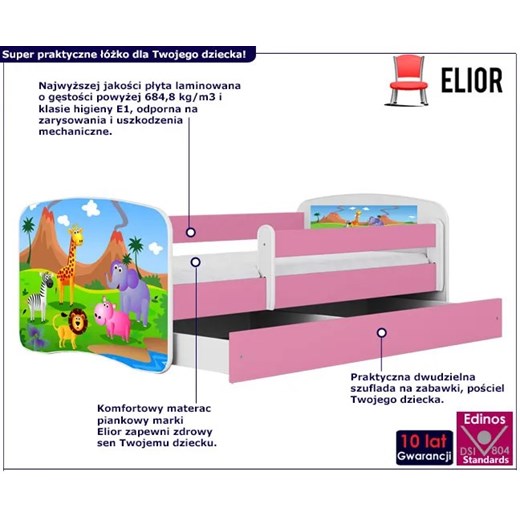 Łóżko dla dziewczynki z materacem Happy 2X mix 80x180 - różowe Elior One Size Edinos.pl