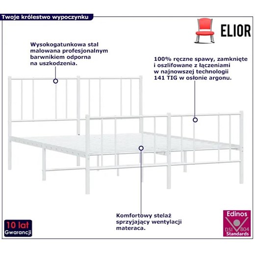 Białe metalowe łóżko małżeńskie w stylu loft 140x200 cm - Privex Elior One Size Edinos.pl