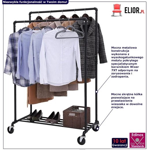 Czarny mobilny wieszak do garderoby z półką - Oreiro Elior One Size Edinos.pl