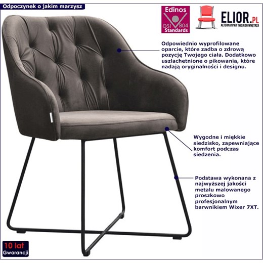 Szary fotel pikowany do salonu Harpos 4X - 43 kolory Elior One Size Edinos.pl