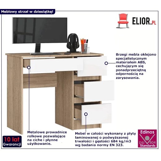Biurko dąb sonoma + biały - Nersta 5X Elior One Size Edinos.pl