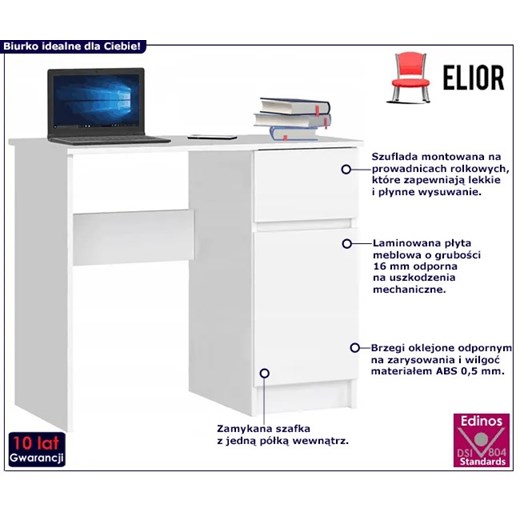 Białe minimalistyczne biurko pod laptopa - Akos Elior One Size Edinos.pl wyprzedaż