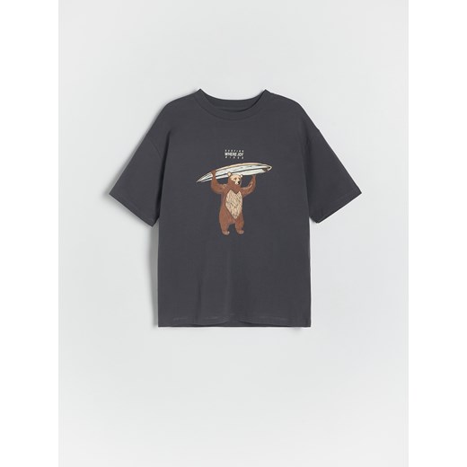 Reserved - T-shirt oversize z nadrukiem - ciemnoszary ze sklepu Reserved w kategorii T-shirty chłopięce - zdjęcie 172270006