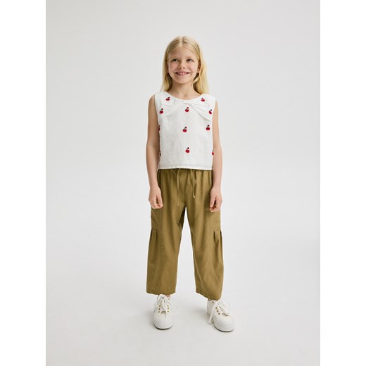 Reserved - Spodnie culotte z lnem - oliwkowy ze sklepu Reserved w kategorii Spodnie dziewczęce - zdjęcie 172270299